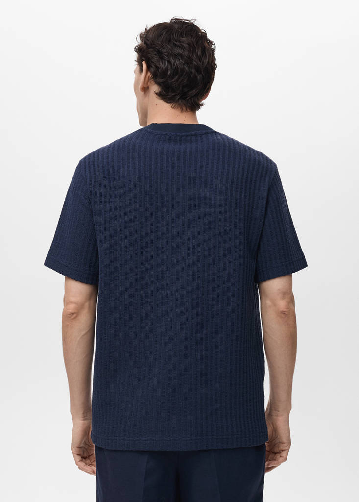Ribbed  knit t-shirt — Ink Blue