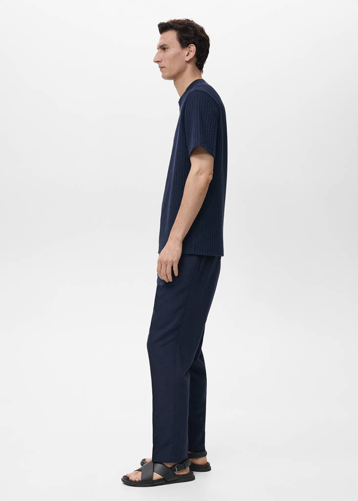 Ribbed  knit t-shirt — Ink Blue