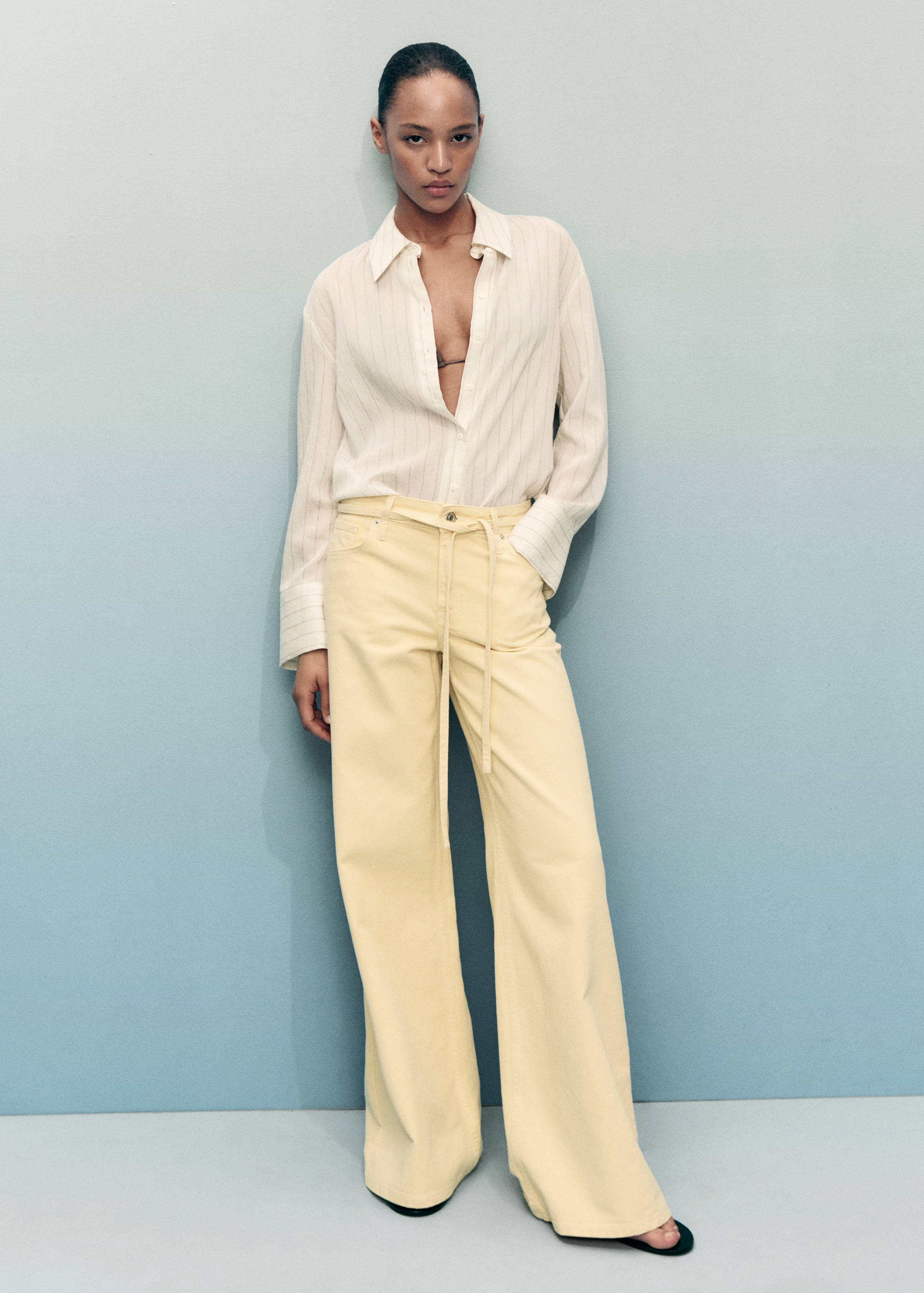 Low-rise  wide leg jeans with belt - General plane