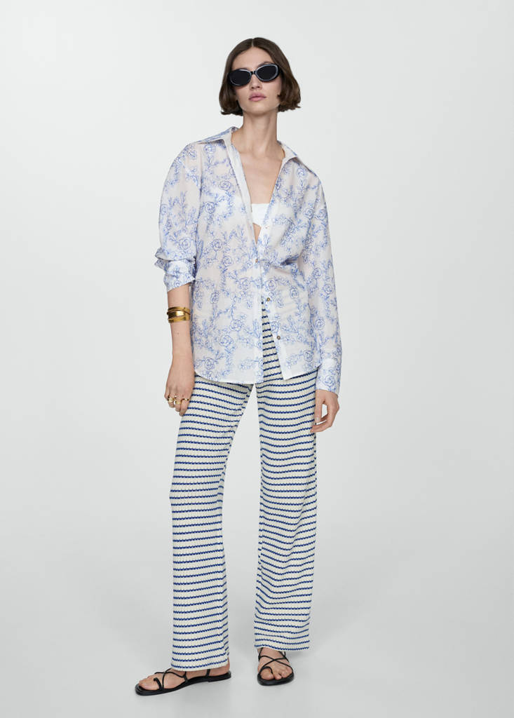 MANGO - Chemise brodée fleurs blanc cassé - XS