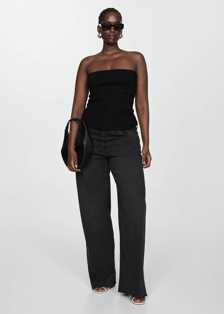 Strapless knitted top — Black