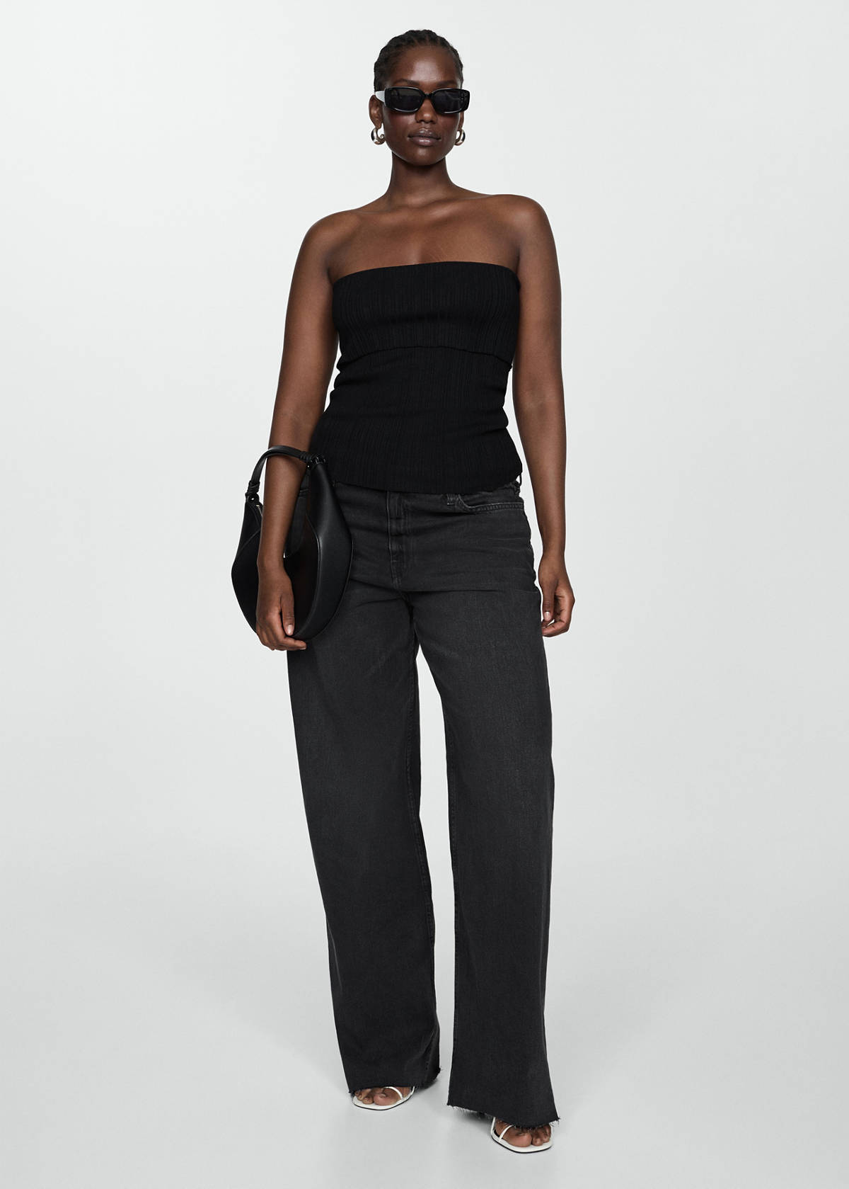 Strapless knitted top — Black