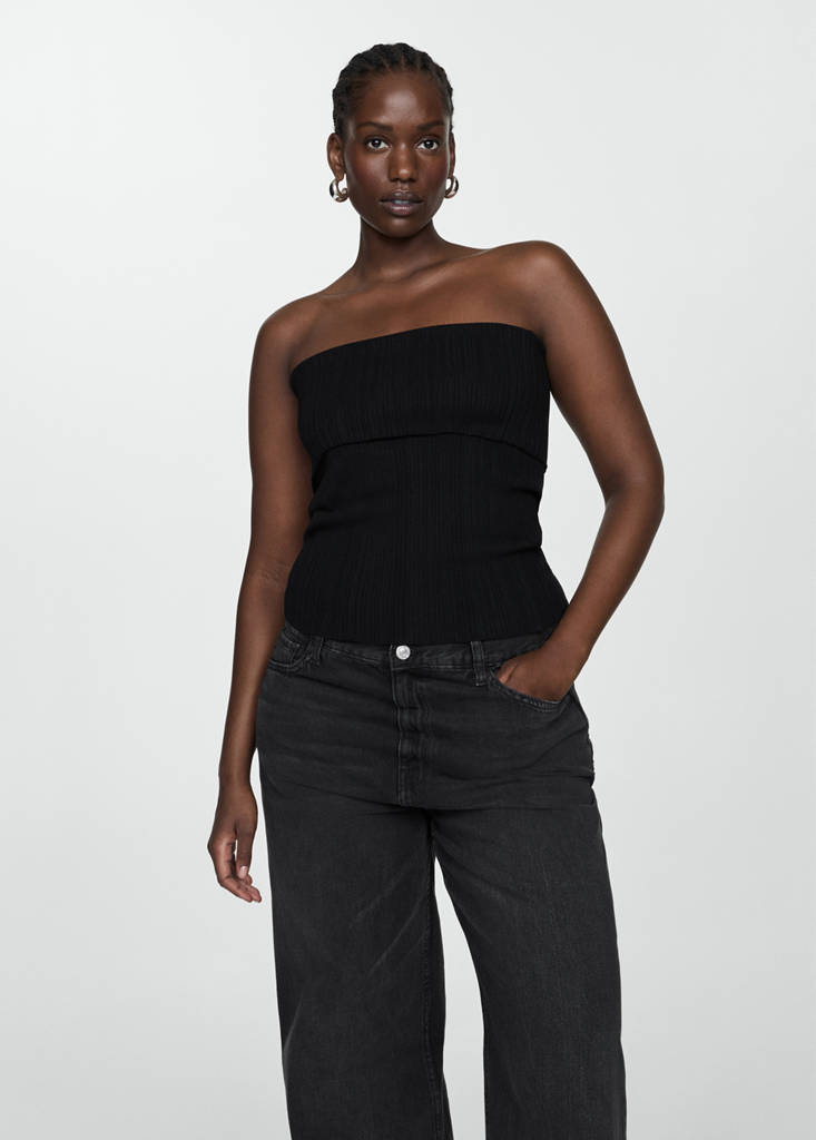 Strapless knitted top — Black