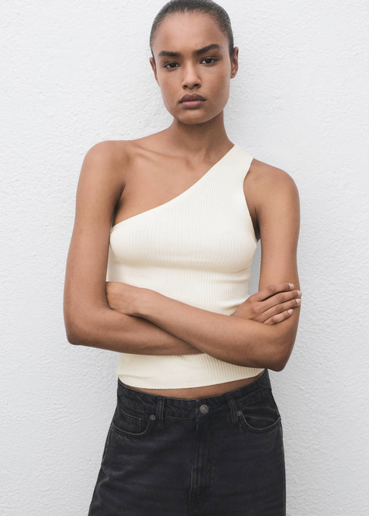 Knit asymmetric top — White