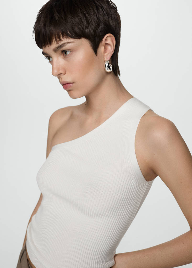Knit asymmetric top — White