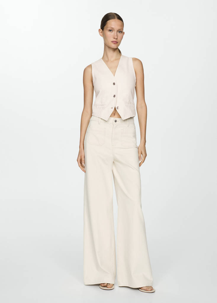 MANGO - Gilet en jean boutons blanc cassé - S