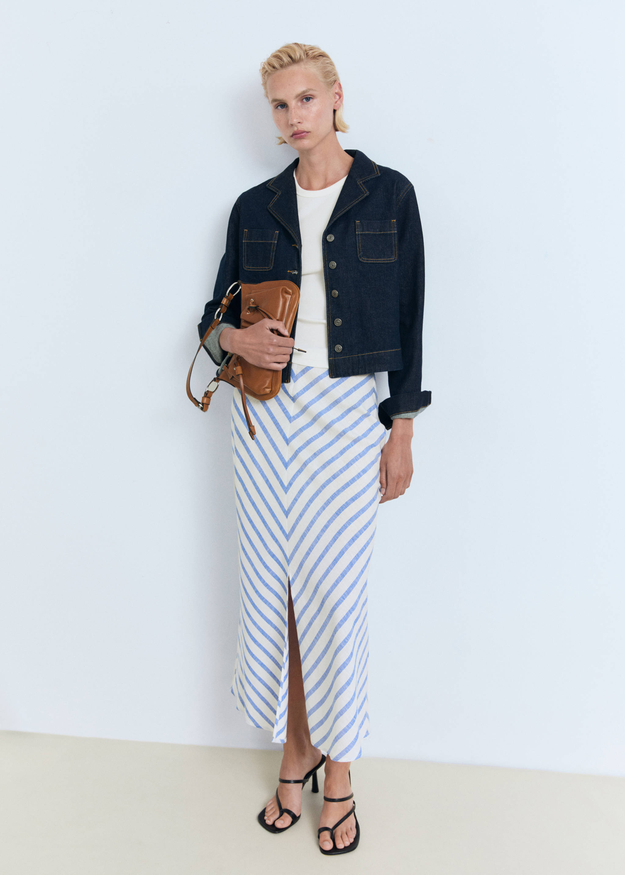 Striped linen-blend skirt - General plane