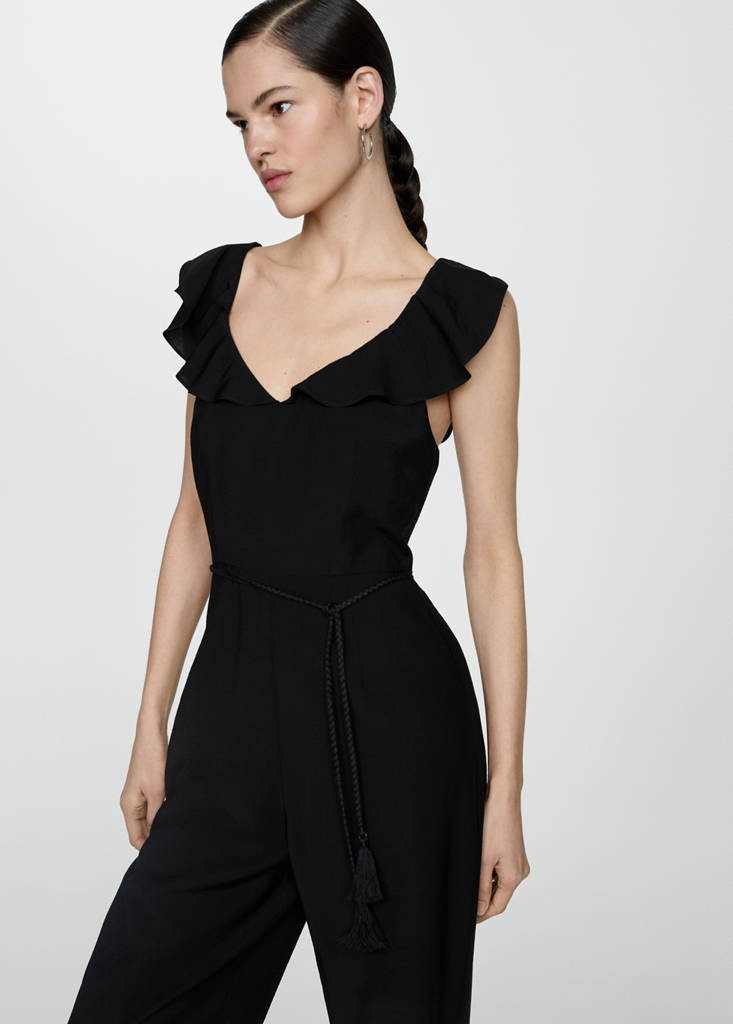 Long jumpsuit with tassel belt — Black