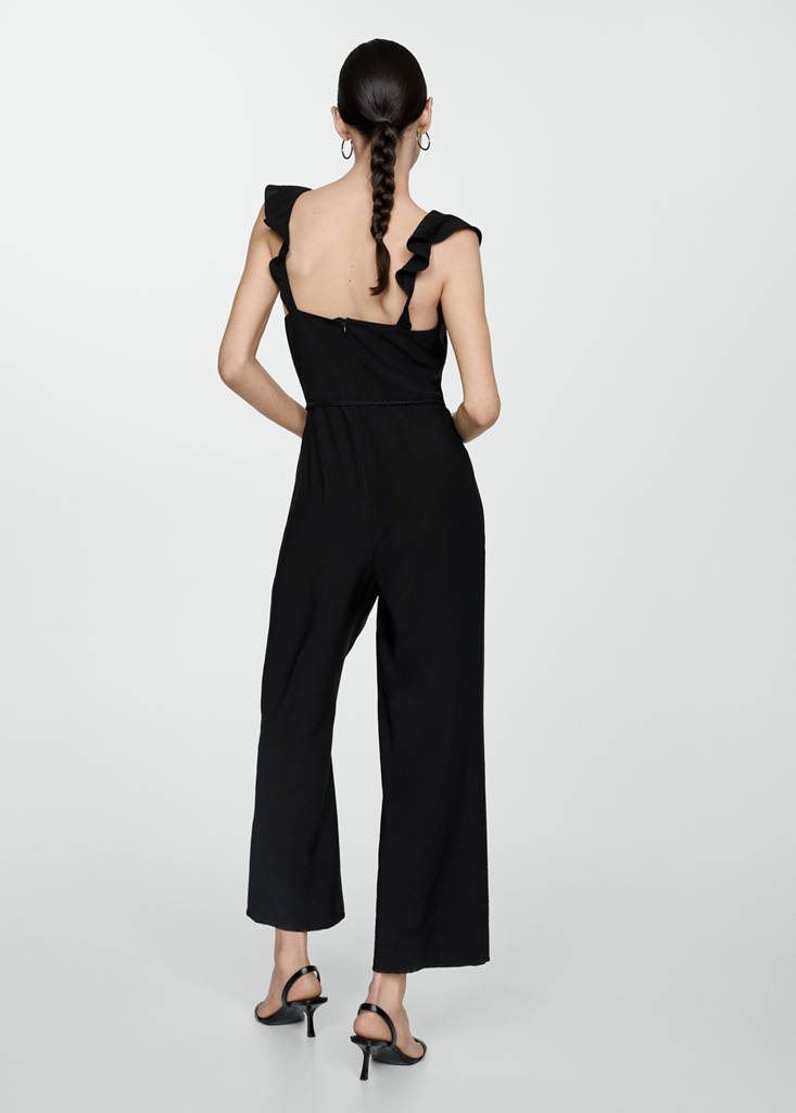 Long jumpsuit with tassel belt — Black