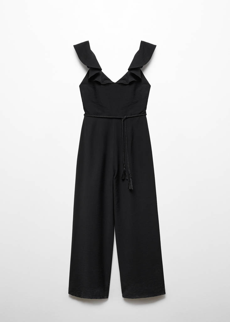Long jumpsuit with tassel belt — Black