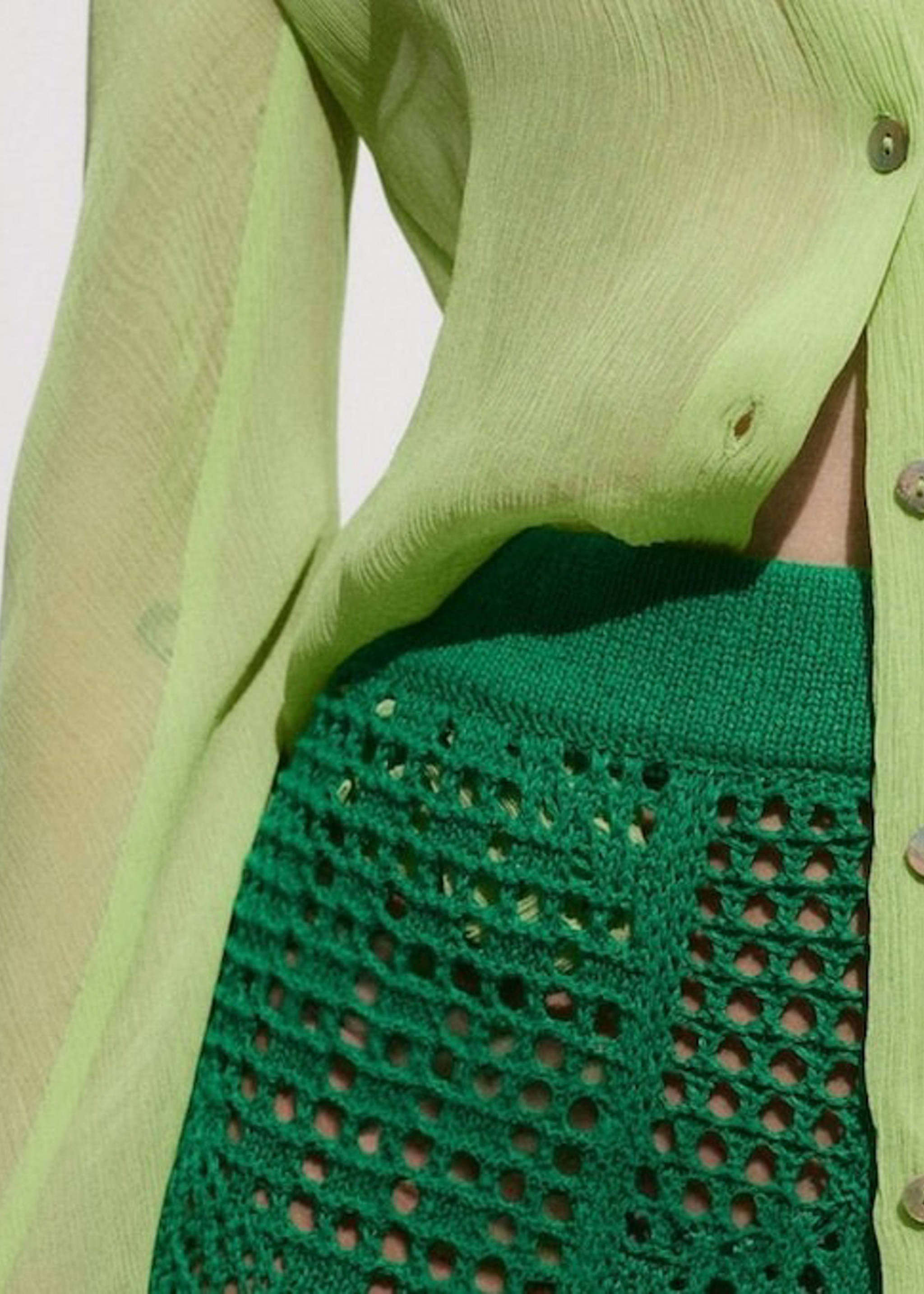 Combine lime green in a total look with shirt and pants.